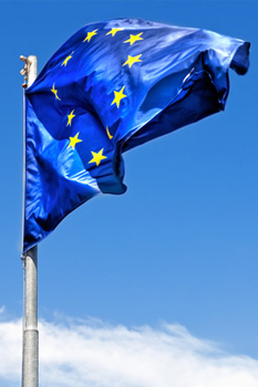 European flag on blue sky.